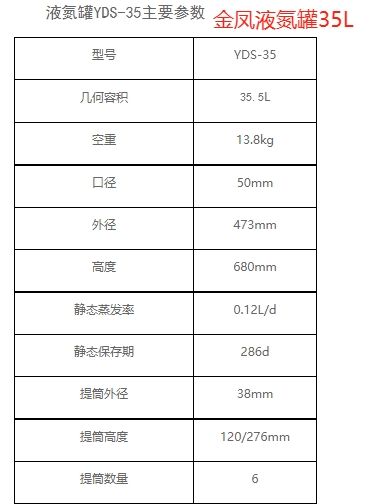 金凤35l液氮罐产品参数